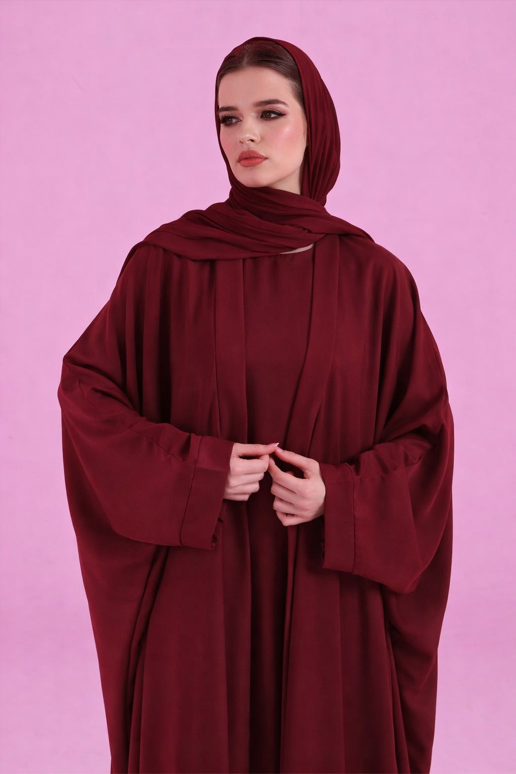 Burgundy Farasha flowy cut abaya