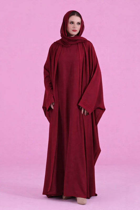 Burgundy Farasha flowy cut abaya