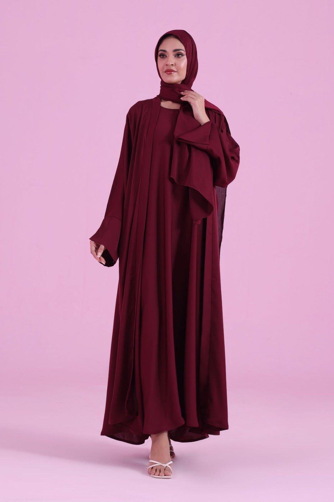Basic Kimono Style Abaya - Burgundy