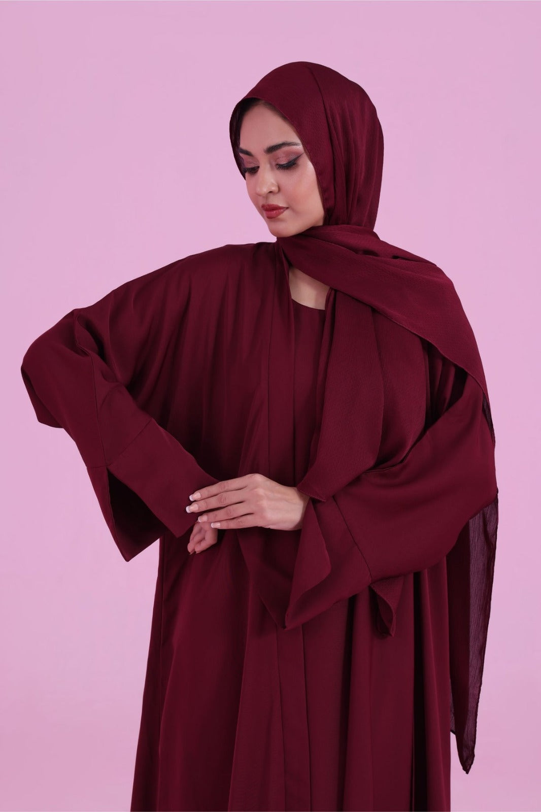 Basic Kimono Style Abaya - Burgundy