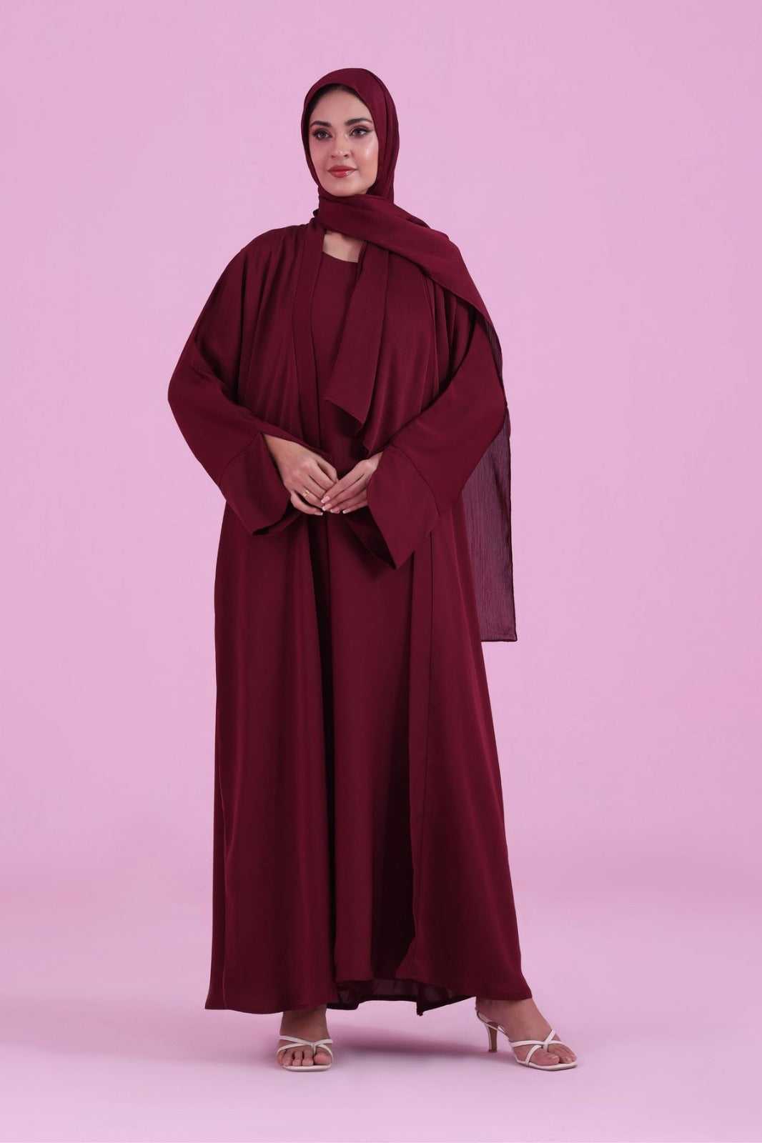 Basic Kimono Style Abaya - Burgundy