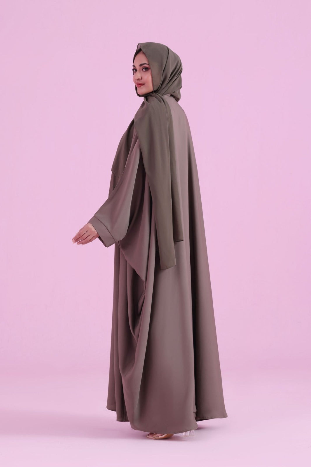 Flowy Farasha Cut Abaya - Olive Brown