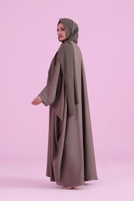 Flowy Farasha Cut Abaya - Olive Brown