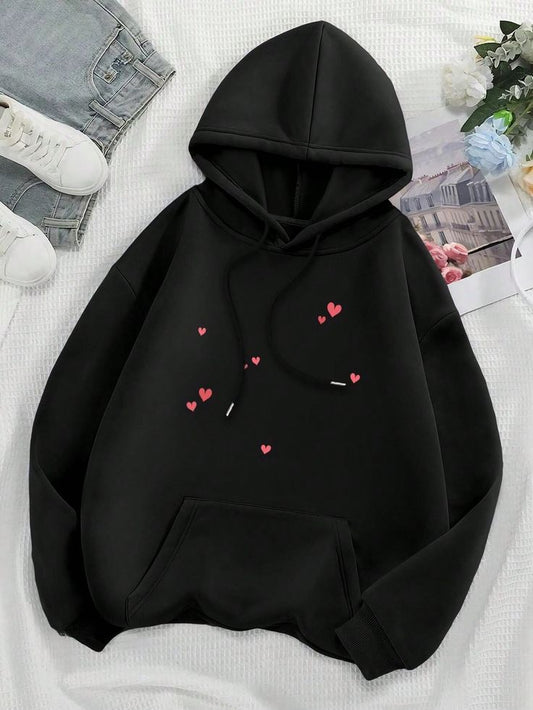Red mini heart hoodie - Black