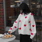 White Oversized Sweatshirt with Red Hearts