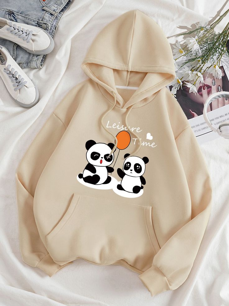 Leisure Time panda Hoodie  – Beige