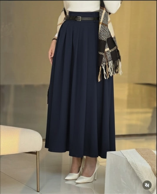 Navy blue pleated premium skirt