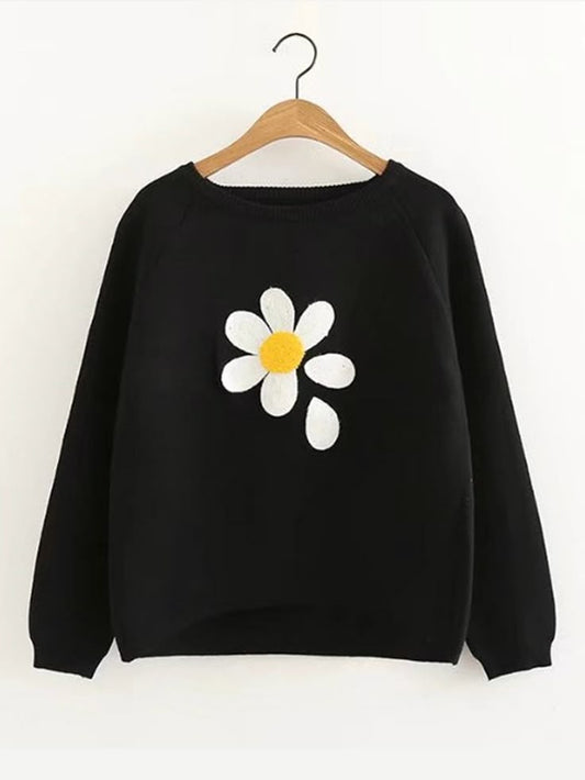 Daisy Flower Black Sweatshirt