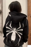Dark Spider Web Zipper Hoodie – Gothic Black