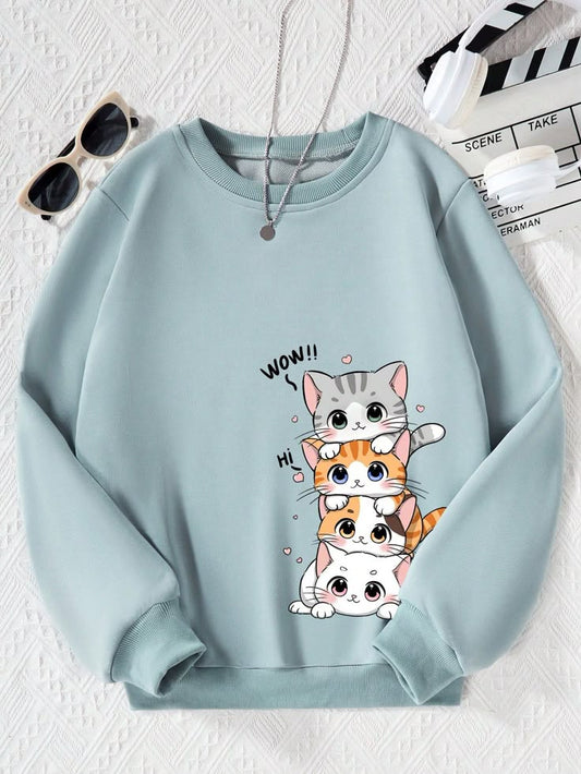 Cute Cartoon  kittens Print Sweatshirt – Unisex Cozy Casual Pullover