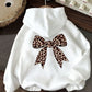 White Leopard Bow Graphic Hoodie
